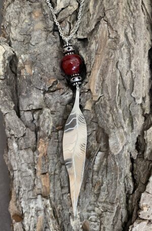 Sautoir feuille en argent et perle en verre